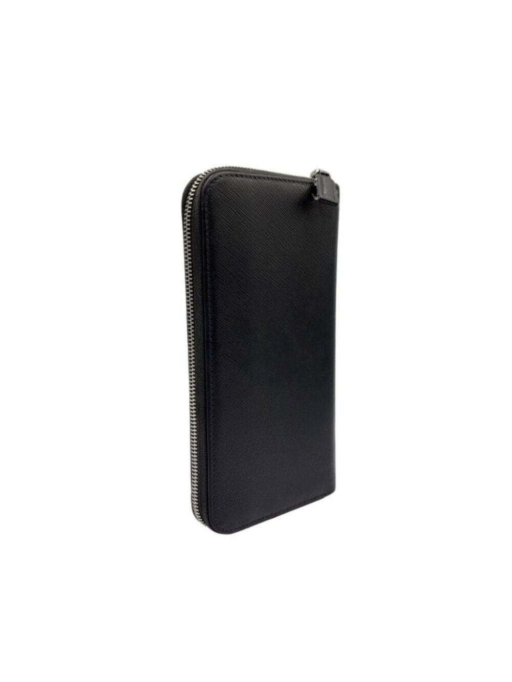 Prada Zip Around Leather Black Wallet Silver - Picture 2 of 14